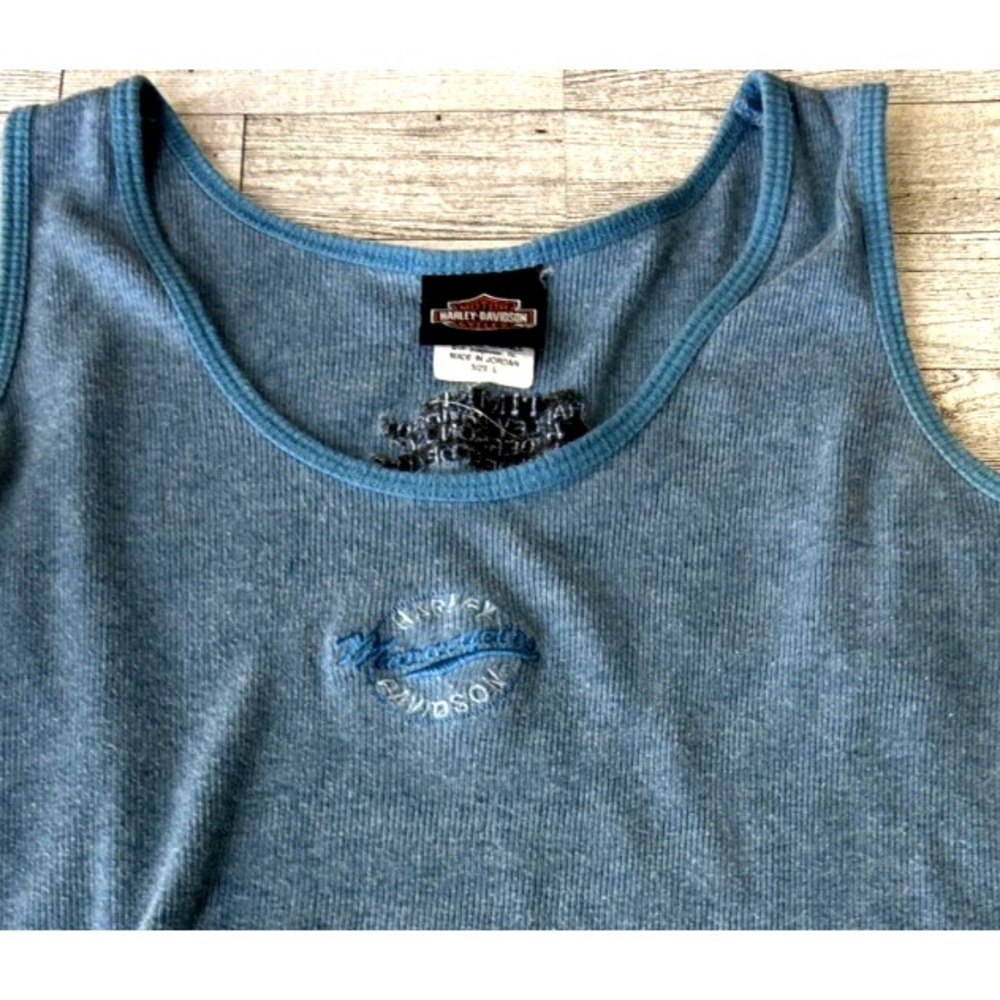 Harley Davidson Genuine‎ Motorcycles Tank Top Ribbed Blue Embroidered Logo LARGE